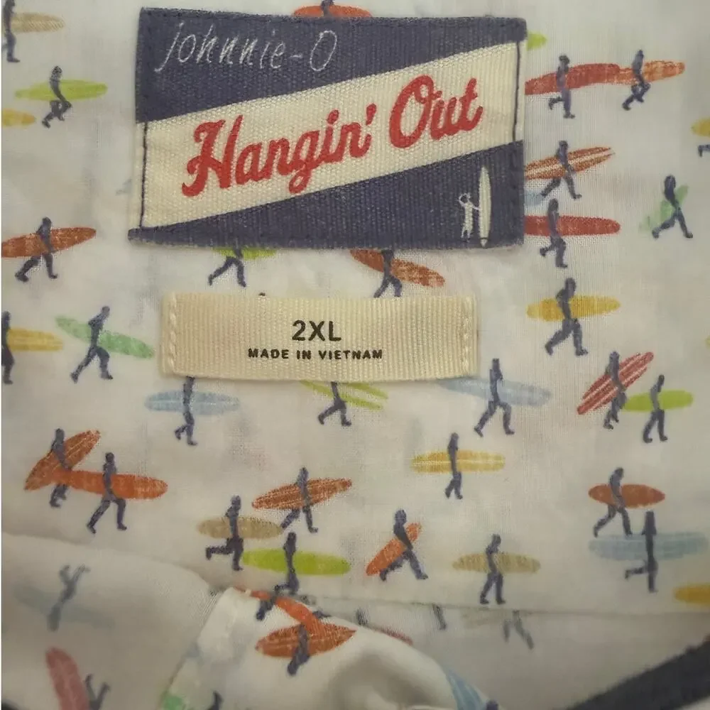 Johnnie-O Hangin Out 2XL Surfer Print Short Sleeve Button Up White
